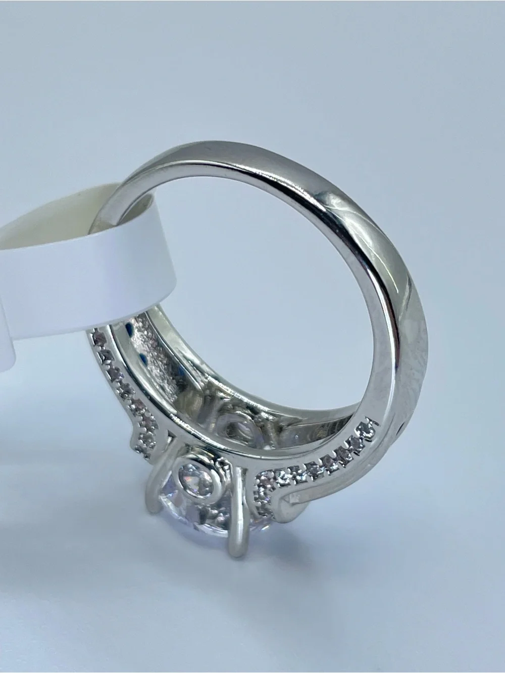 Swarovski Crystal Elements Blue White Crystal Solitaire Ring Sz 8.5 Glam Bridal